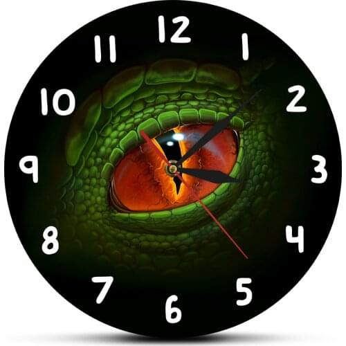Fantasy Gothic Style Green Dino Dragon Eye Acrylic Printed Wall Clock Dinosaur Eyeball Modern Wall Watch Nursery Home Decoration