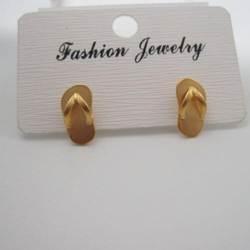 FoRomance Woman Girl VIVID ONE PAIR SLIPPER YELLOW GOLD GP OVERLAY FILL BRASS STUD EARRING