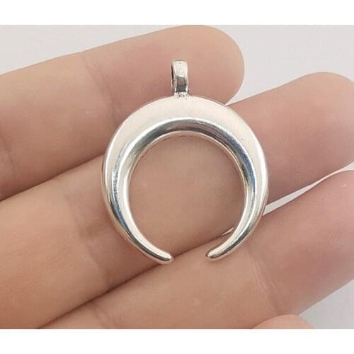 JINDINSP 5pcs 34x27mm Horns Charm Crescent Moon Pendants For Jewelry Making Antique Silver Color Punk Cow Horn Pendants Charm