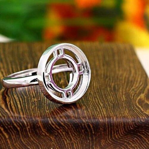 Sterling Silver 925 Semi Mount Engagement Wedding Ring 15x15mm Round Cabochon Fine Jewelry White Gold Color