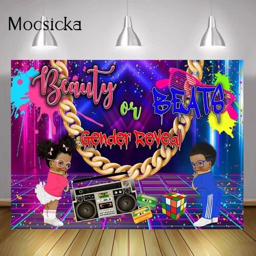 Beauty or Beats Gender Reveal Background Hip Hop Painting Graffiti Disco Photoshoot Baby Shower Backdrop Retro Radio Boy or Girl