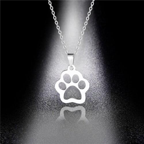 HOT SALE Silver Color Cute Animal Footprints Dog Cat Footprints Paw Necklaces Bird Hand Pendants Women Stainless Steel Jewelry