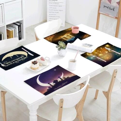 Linen Placemat Muslim Ramadan Festival Placemat Golden Moon XINGX Placemat Castle Moon Pattern Table Mat