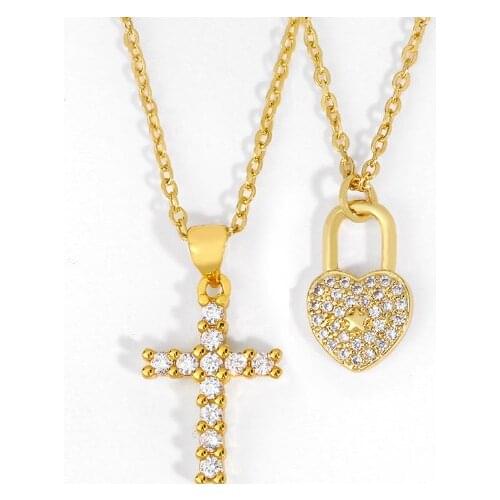 Cross lock multicolor micro pave cz zircon cubic zirconia necklace copper Clavicle gold plated Snake Chain Choker Pendant fth3s