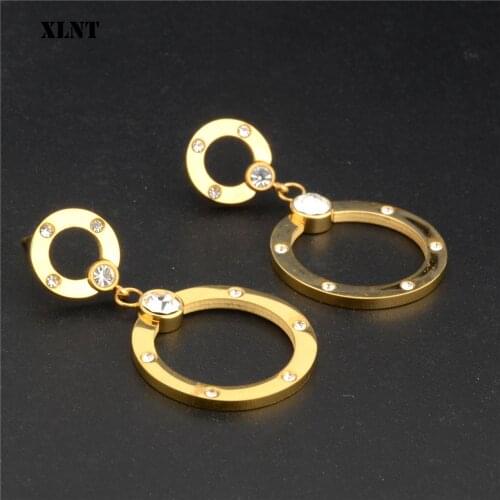 XLNT Fashion Statement Earrings 2019 Big Crystal Geometric Round Earrings For Women Hanging Dangle Earrings Drop Earing Jewelry