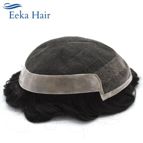 Human Hair Mens Toupee Durable Super Thin Lace Front Skin Hair System Poly PU Black-Brown-Blonde-Gray Hairpiece Replacement
