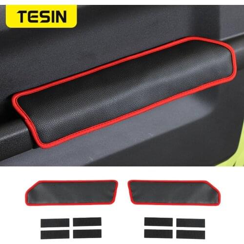 TESIN Leather Car Door Armrest Handle Pad Mat Protection Cover for Suzuki Jimny 2019 2020 2021 Interior Parts Car Accessories