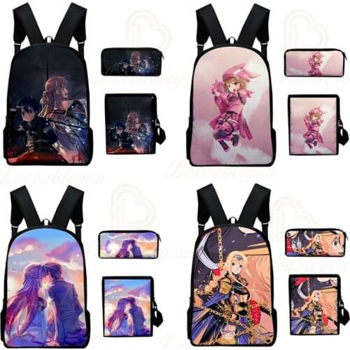 3D Color Printing Sword Art Online Anime Oxford Backpack Boys Girls School Shoulder Bag Sets Backpack Pencil Case