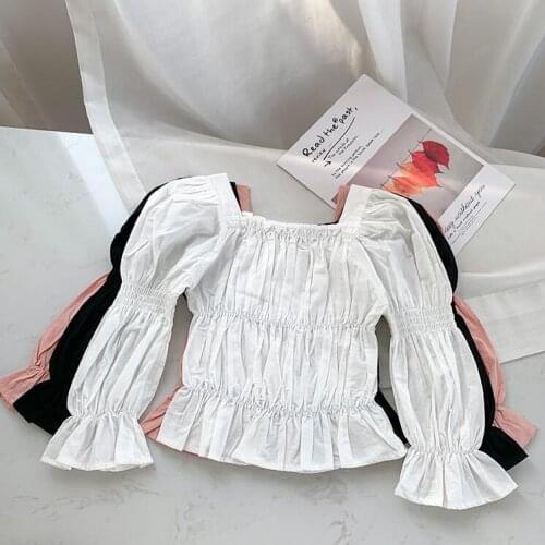 2021 New Girls Shirt Spring Cotton Fashion Puff sleeve Girls Blouse 2-7 year QS615