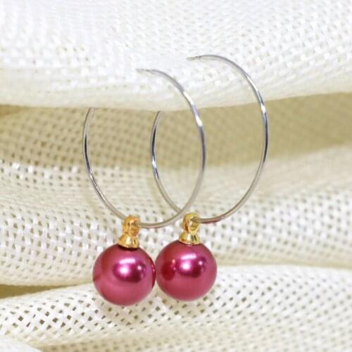 Original design candy colors dangle eardrop for women 8mm round south sea shell faux pearl lovely earrings earbob jewelry B1747