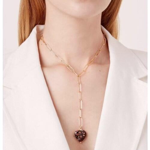 Stone Pendant Stainless Steel Necklace Bohemian Heart shaped Natural Stone Collares De Moda Statement Long Drop Dangle Necklace