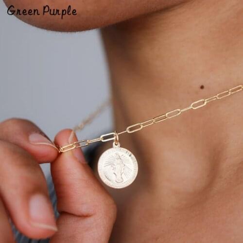 Punk Coin Necklace Handmade Pendants Gold Wrap Long Necklace Men Jewelry Collier Femme Boho Chocker Necklace for Women