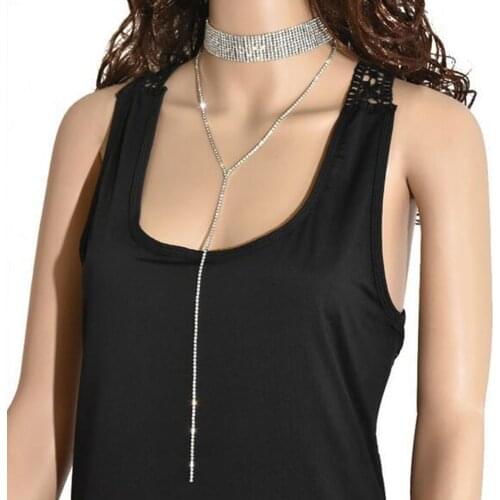 European and American popular beam neck alloy multi-layer full Rhinestone welded necklace hip-hop noble shining choker necklace