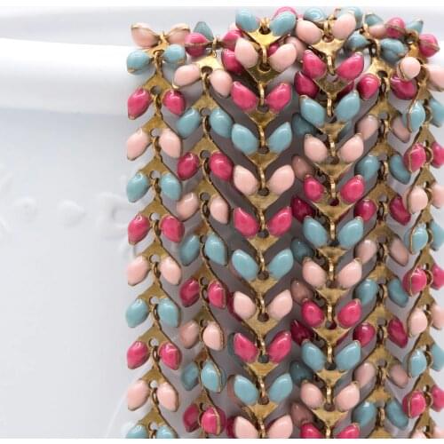 Mix Colour Enamel Brass Arrow Chain 6mm, Flat Chevron Chain, Herringbone Fish bone Designer Chain (#LK-046-5)/ 1 Meter=3.3ft