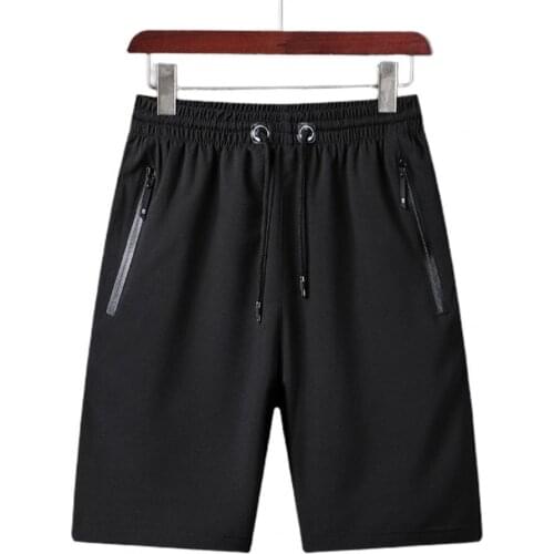Men Shorts Solid Color Zipper Pockets Drawstring Quick Dry Knee-length Shorts Short Pants for Outdoor Sports