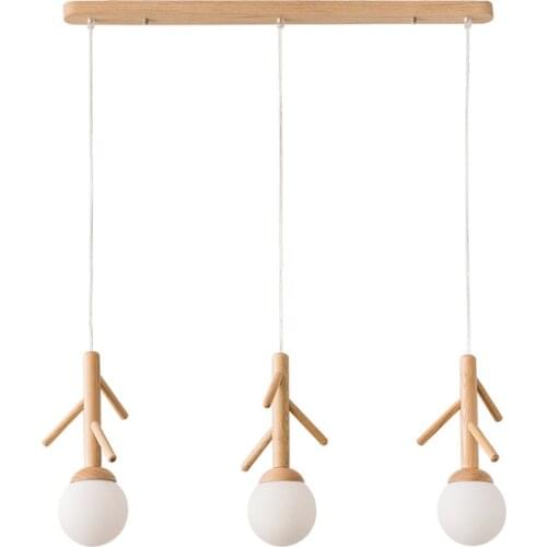 Nordic log chandelier bar table wooden branch lamp wooden art three-head restaurant lamp