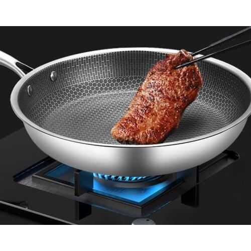 N58C Stainless Steel Material GeneraI Pan Cookware 2 Sizes Frying Pan Wok Non-stick Pan Honeycomb Without Oil Fried Steak Pot