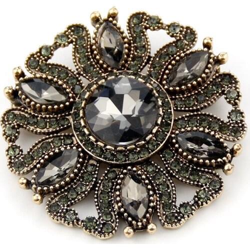 Sunspicems Vintage Gray Crystal Round Bohemia Brooch For Women Turkish Indian Brooches Pin Hijab Lapel Jewelry Retro Gold Color