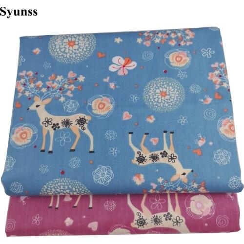 Syunss 2 Colors Sika Deer Print Twill Cotton Fabric DIY Tissue Patchwork Telas Sewing Baby Toy Bedding Quilting Tecido The Cloth