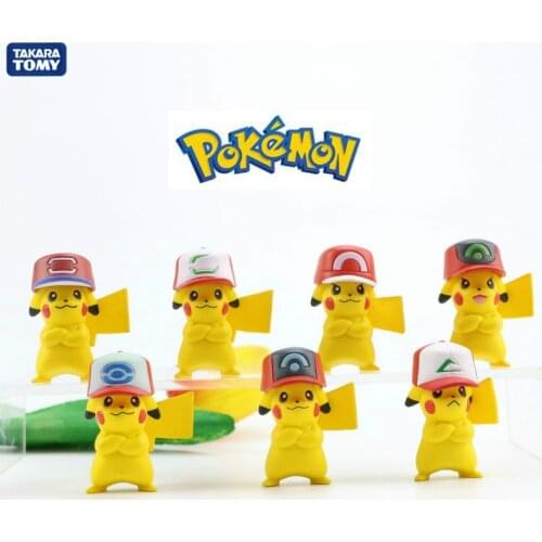 Takara Tomy Pokemon Pvc Pikachu 7pcs Cute Doll Pikachu Model Hand-made Decoration Cake Decoration Childrens Doll Toy