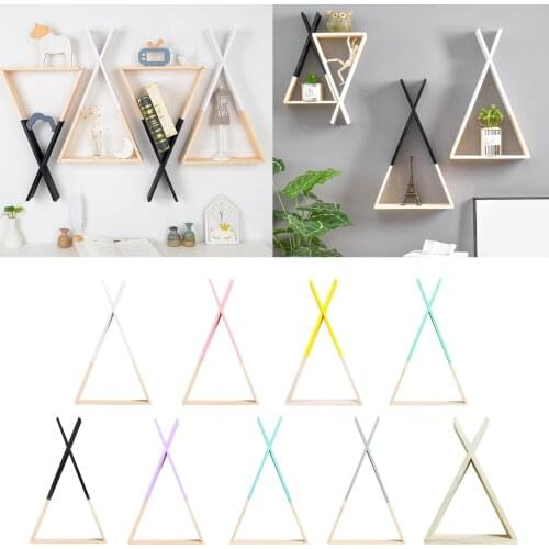 Triangle Storage Bookshelf Nordic Decorative Wooden Shelf Wall hanging rack For Bedroom Living Room Bathroom Kitchen Office