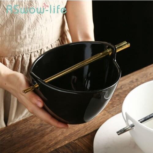 Japanese Retro Ceramic Bowl Student Instant Noodle Bowl Large Creative Soup Bowl Binaural Salad Bowl For Kitchen