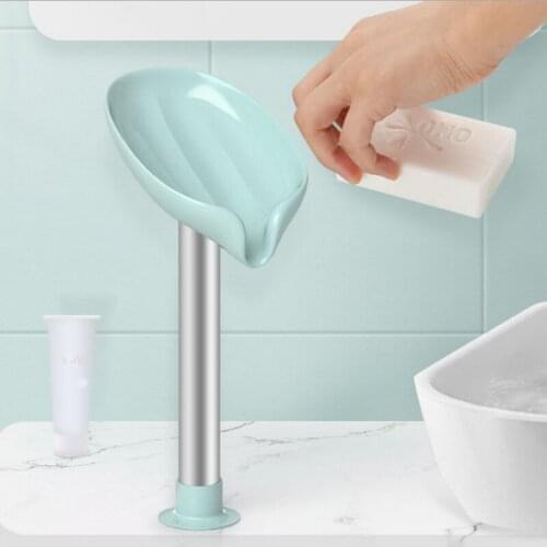Leaf-Shaped Soap Box Perforated Free Standing Suction Cup Drain Bathroom Storage Soap Rack Laundry Soap Box Creative