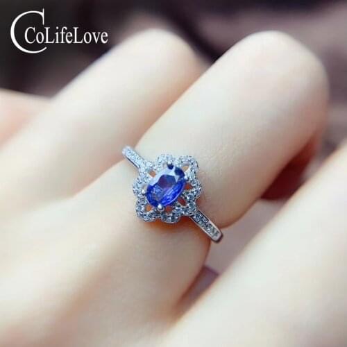 CoLife Jewelry 925 Silver Sapphire Ring for Wedding 100% Natural Light Blue Sapphire Silver Ring Sapphire Jewelry Gift for Woman