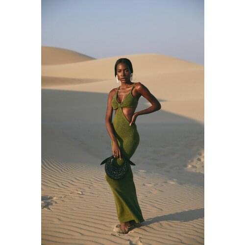 2021 New Fashion Sexy Women Designer Green Sleeveless Bodycon Hollow Out Maxi Long Dress Party Vestidos De Festa Vintage