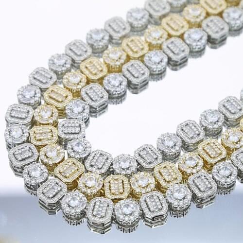 Iced out women hip hop choker necklace with cz paved round square charm paved tennis cuban link chain women necklace wholesale