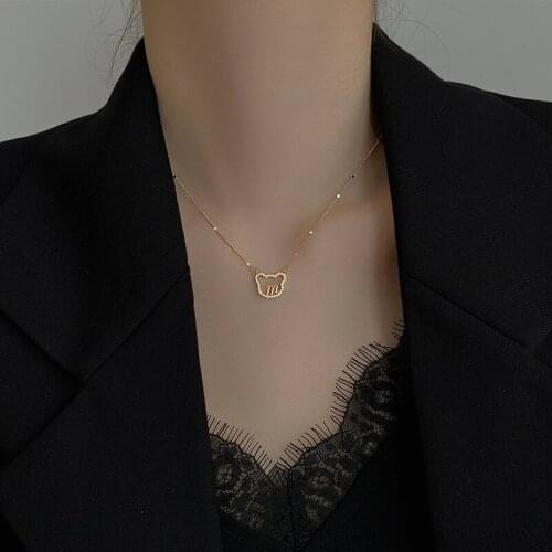Hollow Zircon Gold Color Bear Pendant Necklaces for Women Original Design Sweater Chain Simple Clavicle Chain Cute/Romantic
