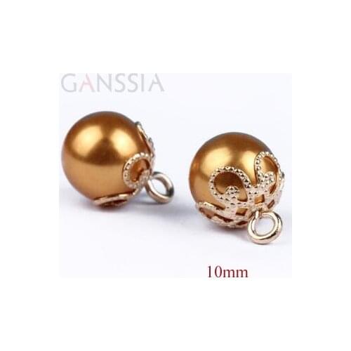 10pcs/lot Size:10mm Gold resin Pearl shank buttons for DIY scrapbooking Garment embellishment buttons Sewing (ss-67-9)
