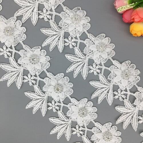20X Diamond 3D Flower Tassel Embroidered Lace Trim Ribbon French Fabric Sewing Supplies Craft DIY For Costume Dress Hat 7.8cm