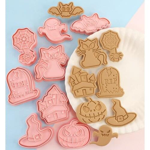 8Pcs 3D Halloween Cookie Cutters Biscuit Embossing Moulds DIY Fondant Cake Cookies Cutter Mold Biscuit Decor Baking Tools Sets