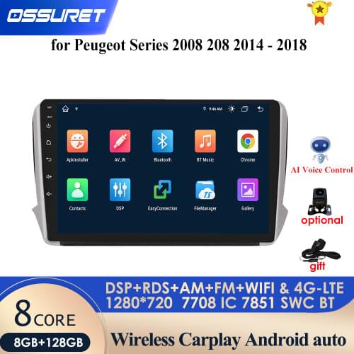 9Inch 2 Din Android 10 Car radio Multimedia Video Player auto Stereo For Peugeot Series 2008 208 2014-2018 GPS Navigation RDS 4G