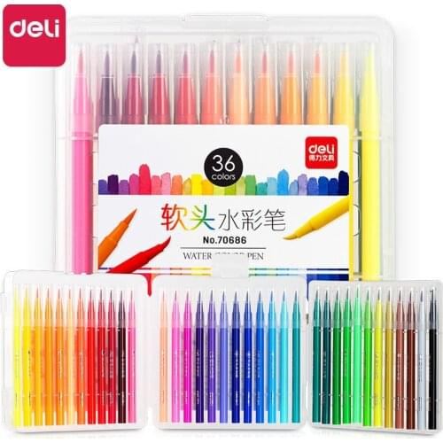 Deli Soft Head Watercolor Pen Set 24 36 48 Colors Professional Washable Hand-painted Watercolor Pens Children Art Painting Brush