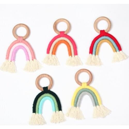 Baby Wooden Teether Pendant Food Grade Teether Crochet Organic Wood Ring Rattle Chewable Baby Products DIY Crafts Teething