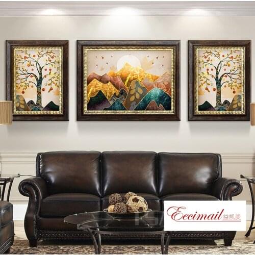 EECAMAIL American Light Lluxury Retro Living Room Triptych Diamond Embroidered Abstract Rich Tree Landscape Diamond Painting