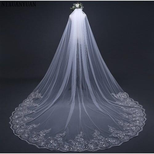 White Ivory 3M Cathedral Length Lace Edge Bridal Head Veil with Comb Long Wedding Veil Accessories Velos De Novia