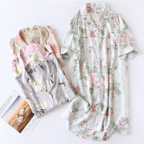 Summer Viscose Nightdress Women Sleepwear Nightgown Short Sleeve Knee-length Home Dressing Gown Loose Print Flower Sleepshirt