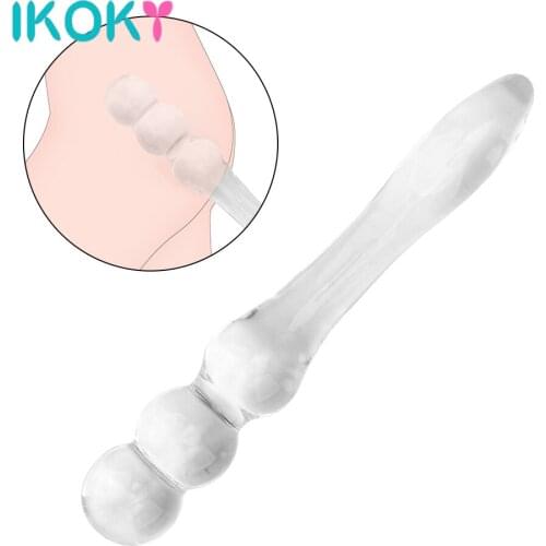 IKOKY Glass Anal Beads Anal Plug Butt Stimulation Anus Backyard Stopper Erotic Butt Plug Dildo Sex Toys for Women Vagina Massage