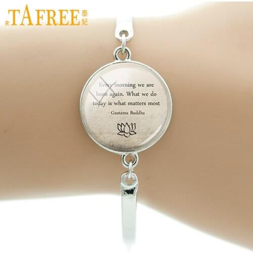 TAFREE Buddha Quote Wrap Bracelet Motivational Badge Bangle Inspirational Yoga Faith Jewelry Indian Style women Gift D38