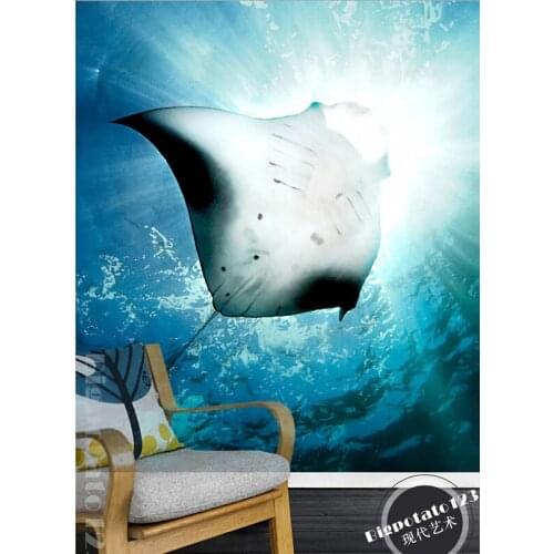 Custom 3D nature mural,beautiful and fresh blue sea bat fish ,living room TV wall bedroom wallpaper