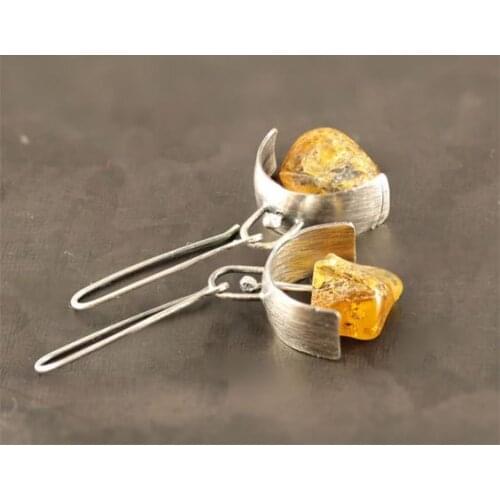 STONE AGE KOLLEKSİYONU REAL KEHRİBAR ROCKY WOMENS EARRINGS
