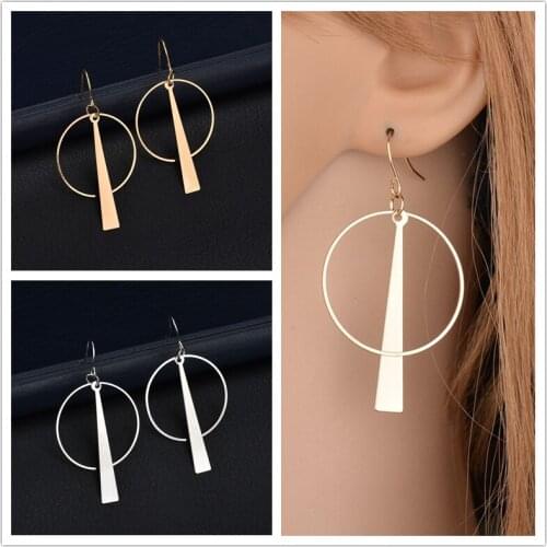 Classic Metal Stick Hoop Stitching Tassel Drop Earrings Simple Round Circle Alloy Pendent Earrings for Women Girls Ear Jewelry
