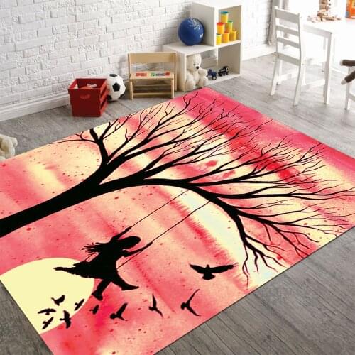 Girl and Swing 2 Patterned Carpet ,Non Slip Floor Carpet,Teens Carpet,Kids Carpet,Turkish Rug