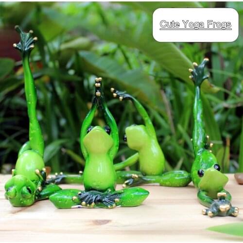 Creative Cute Resin Funny Frogs Yoga Posture Statue Room Decoration Home Office Desk Decorative Ornament Toy Gift