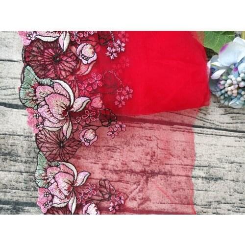 1Yard Red Green Flowers Lace Trim Bra Clothing Accessories Lingerie Sewing Applique French Mesh Tulle Fabrics Ribbon