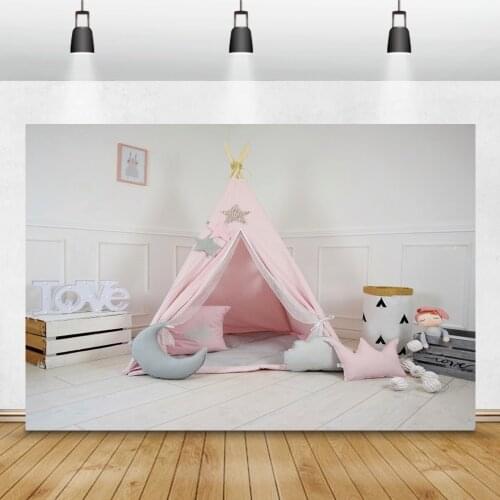 Laeacco Gray Chic Wall Tent Wigwam Baby Toys Pillow Party Portrait Room Photo Backdrop Photographic Backgrounds For Photo Studio