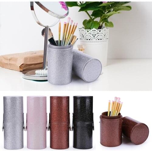 Fashion Makeup Brush Holder Storage Box Bright Polarization Buckle Fashion High-grade Portable Leather Cosmetic Cup Organizer